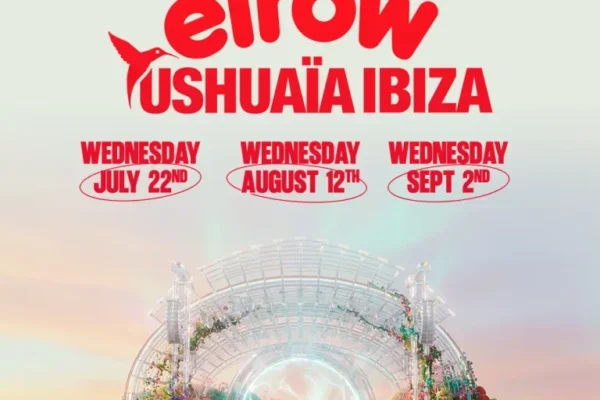Cartel de elrow en Ushuaia Ibiza