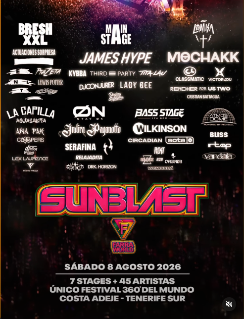 Cartel de lineup de Sunblast Festival 2026 publicado por el Instagram oficial
